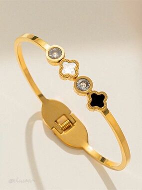 Mother of Pearl 18k Gold Plated Stainless Steel Bangle